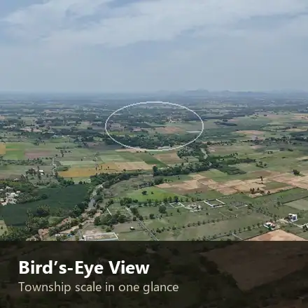 Zooming out to a birds eye 360 view of the whole township layout