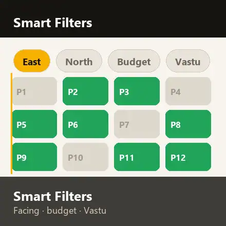 Buyer filtering plots by facing, budget and Vastu inside the tour