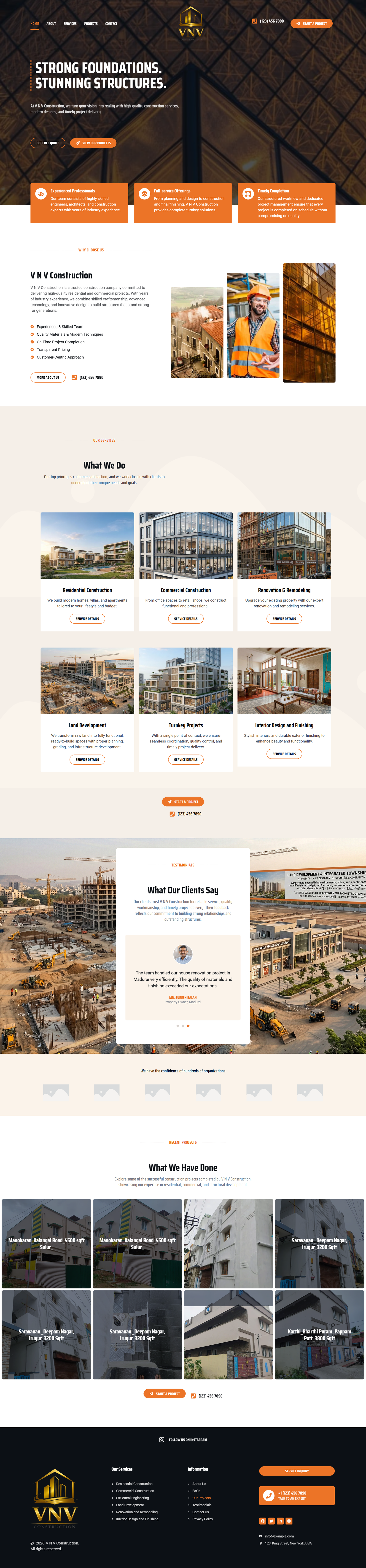 vnvconstruction.in website screenshot