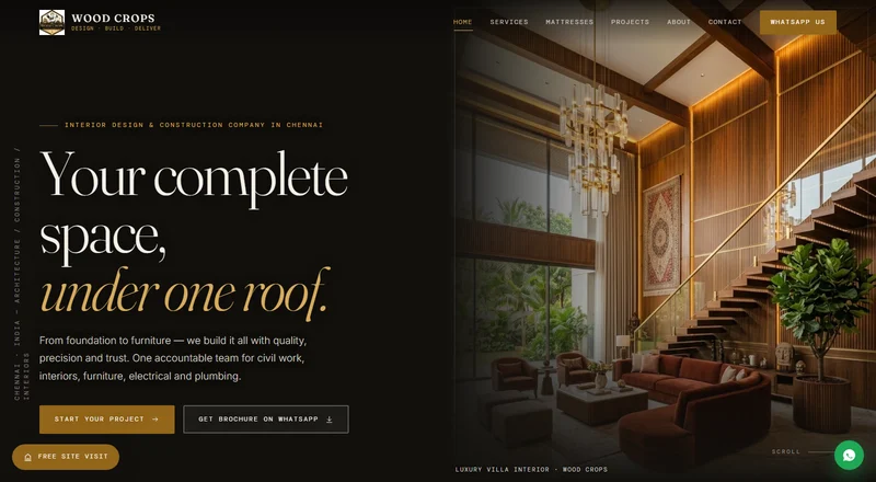 Wood Crops interior design and construction website designed by AS Enterprises